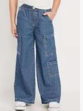 Old Navy Girls High Rise Pull-on Wide Leg Cargo Jeans Size 6-7 (Small) Blue